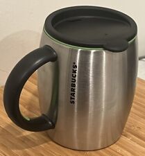 Starbucks Coffee 2012 Green Stainless Steel Barrel Shape Mug 14 oz With Lid Nice picture