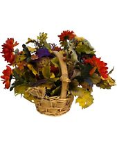 Vintage Autumn Scarecrow Basket With Fall Floral Flowers Seasonal Centerpiece picture