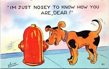 Comic Postcard Eric Ericson Artist Signed Dog Fire Hydrant Nosy Linen 1940s JP picture