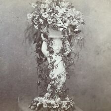 Antique 1870s Cherub Vase Holding Funeral Flowers Stereoview Photo Card V1755 picture