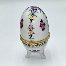 VTG Porcelain Footed Egg Shaped Trinket Jewelry Box Floral theme & Gold Trim 4