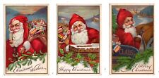 Lot of 3~SANTA CLAUS~with Toys~Chimney~Sled Antique Christmas Postcards Set~h727 picture