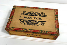 Antique 1800's Brick House Wooden Cigar Box STAMPED Factory No 212 Ohio RARE picture