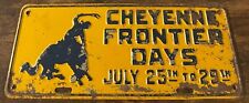 1940s Cheyenne Frontier Days Booster License Plate Wyoming Bucking Bronco picture