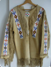 Old Antique Style Handmade Beige Buckskin Suede Leather Fringes Beaded War NW3 picture