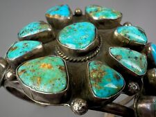 Vintage Navajo Old Pawn Sterling Silver Turquoise Cluster Cuff Bracelet 😮 WOW picture