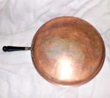 Antique Copper Skillet Frying Pan 12 in Wooden Handle Shallow picture