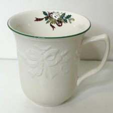 Vintage Mikasa Holiday Season Mug D8901 Holly Ribbon Embossed and Decal 12 ounce picture
