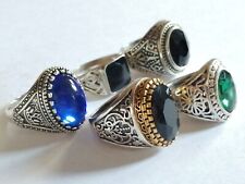 MAGNIFICENT VINTAGE POST MEDIEVAL SILVERED RINGS WITH STONE INSERT GROUP RINGS picture