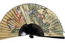 Japanese Hanging Wall Fans fabric VTG Lot Of 2 Decor Asian Heavy Cloth 20''x34