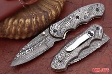 custom Hand Forged Damascus Folding Knife Handmade Hunting Damascus Pocket Knife picture