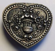 Antique 1886-1910 German 830 Silver Hinged Pill Snuff Box Heart w Urn/Bouquet picture