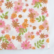 Vintage Perma Prest Full Flat Bed Sheet Funky Bright Flowers Florals Pink Orange picture