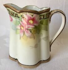 EXCEPTIONAL HAND PAINTED NIPPON FLUTED PINK ROSE CREAMER, BLUE RISING SUN MARK picture