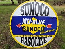 LARGE VINTAGE SUNOCO NU-BLUE GASOLINE PORCELAIN GAS PUMP SIGN 30