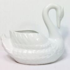 Ceramic White Swan Planter Trinket Vase Vintage Candy Dish Holder What Not Decor picture