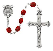 Red Lady Bug Silver Oxidized Rosary Comes in a Plastic Gift Box picture