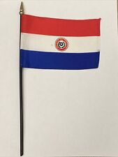 New Paraguay Mini Desk Flag - Black Wood Stick Gold Top 4” X 6” picture