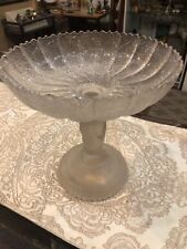 Vintage antique Large Satin glass Ladies  Hand Pedestal Bowl  Tazza Planter picture
