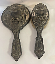 Antique Floral Beveled Hand Mirror & Hair Brush picture