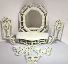 9 VTG HOMCO HOME INTERIORS WHITE BAMBOO STYLE MIRROR TOWEL  BUTTERFLY SYROCO SET picture