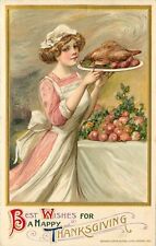 Embossed Thanksgiving Postcard; Beautiful Maid Serves Turkey, Scmucker / Winsch picture