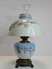 Antique Victorian Duplex Burner Porcelain Oil Lamp with Matching Porcelain Shade picture