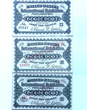 Lot Of 3 1876 Philadelphia Centennial Exposition World's Fair Admission Tickets picture