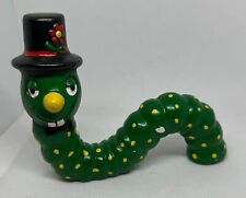 Vtg 1973 Handpainted Green Ceramic Retro Inch Worm Figurine Top Hat 4