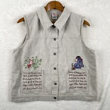 Vintage Disney Store Vest Womens XL Linen Cotton Light Tan Piglet Eyeore Herbs picture