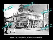 OLD POSTCARD SIZE PHOTO OF GRANITE FALLS WASHINGTON CASCADE HOTEL FIRE c1933 picture