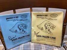 Vintage NOS Satin Pillowcases Pair Blue Yellow Protect A Set Celebrity MCM New picture