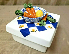Vintage LESLIE KANTER Majolica Ceramic Box Lid Art Pottery 3D Garden Vegetable picture