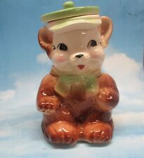 American Bisque TEDDY BEAR COOKIE JAR Cutest green hate ABCO USA picture