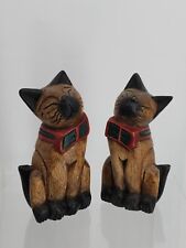 Vintage Mid-Century Carved Wooden Siemens Cats  Handpainted, Thailand 7x3  picture