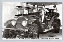 1916 Fire Fighter & Engine at Harold Warp Pioneer Village Minden NE Postcard picture