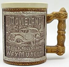 Vintage Movieland Wax Museum Souvenir Ceramic Faux Wood Mug Gold Rolls Royce picture