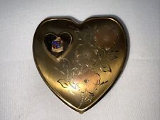 Vtg. Hingeco Trueart Creations Gold Tone Rose Gold Heart Shaped Compact USA picture