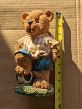 Vtg Collectible Bear Bank Figurine Soccer Player 10” Resin Room Home Decor picture