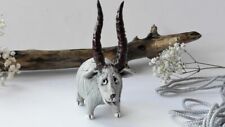 Goat Figurine Miniature Old White Ceramic Handmade Wild Animal Ukraine Decor Art picture