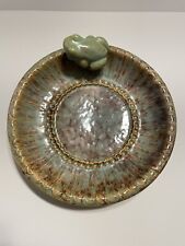Glazed Art Pottery Stoneware Dish Underplate Applied Frog on Rim 9 3/8