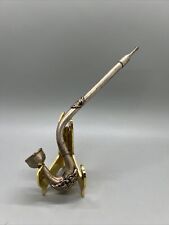 Antique curved Bird Brass smoking pipe 7.5” Marked ornate White picture