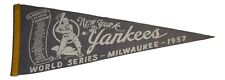 Vintage 1957 New York Yankees Milwaukee Braves World Series 29x11 Pennant Mantle picture
