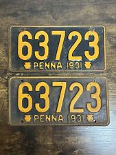 1931 Pennsylvania License Plate Pair PA Set # 63723 Resto Man Cave Garage Deco picture