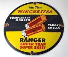 Vintage Winchester Sign - Shotguns Super Trap Firearms Gas Pump Porcelain Sign picture
