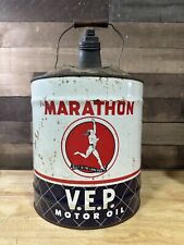 Vintage 5 Gallon Marathon V.E.P. Motor Oil Heavy Duty Can picture