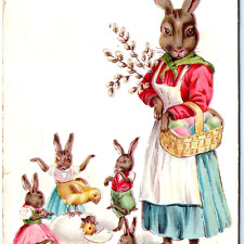 c1910s Anthropomorphic Dressed Rabbit Joyous Eastertide Postcard Baby Bunny A72 picture