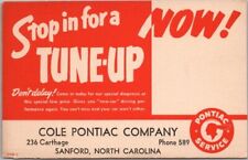 1950s SANFORD, NC Car Dealer Postcard COLE PONTIAC 