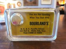Vintage 1940's Glass Dice Paperweight~BOURLAND'S. w/Mirror 4.2