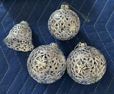 ECKARTINA Metal Filigree Christmas Ornaments W Germany-  Silver color- Set Of 4 picture